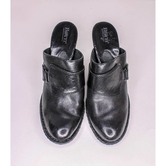 Born High Heel Clog Mules Black Leather Slip On Size 9 - Picture 2 of 5